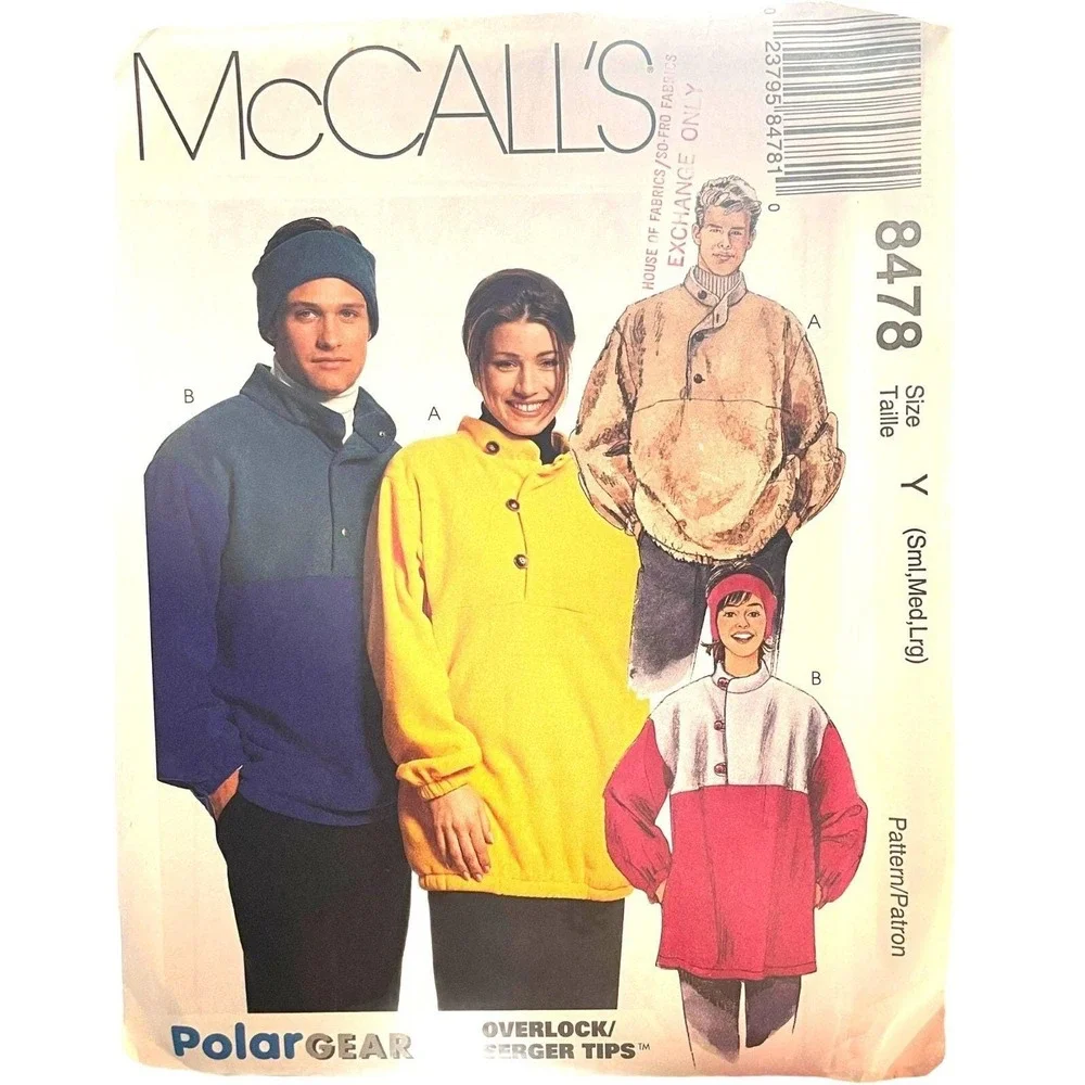 McCalls Sewing Pattern 8478 Unisex Adult Pullover Coat Jacket Sizes S-L
